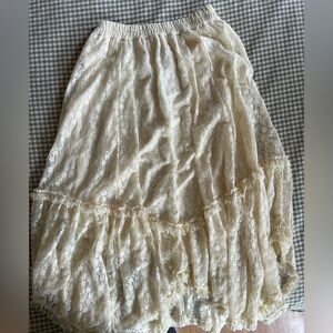 American Eagle Outfitters Cream Lace A-Symmetrical Skirt
